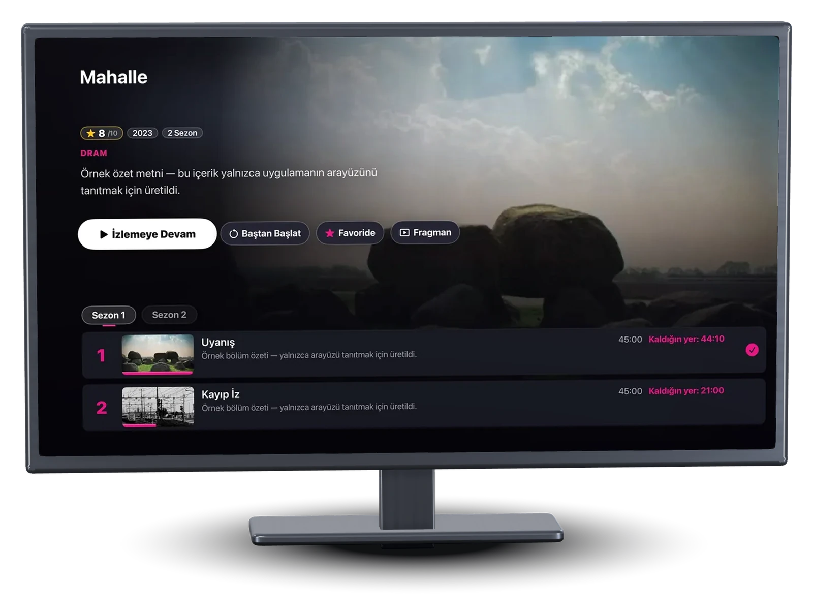 Apple TV dizi sayfası: sezon sekmeleri, bölümlerde kaldığınız yer ve izlenen işareti