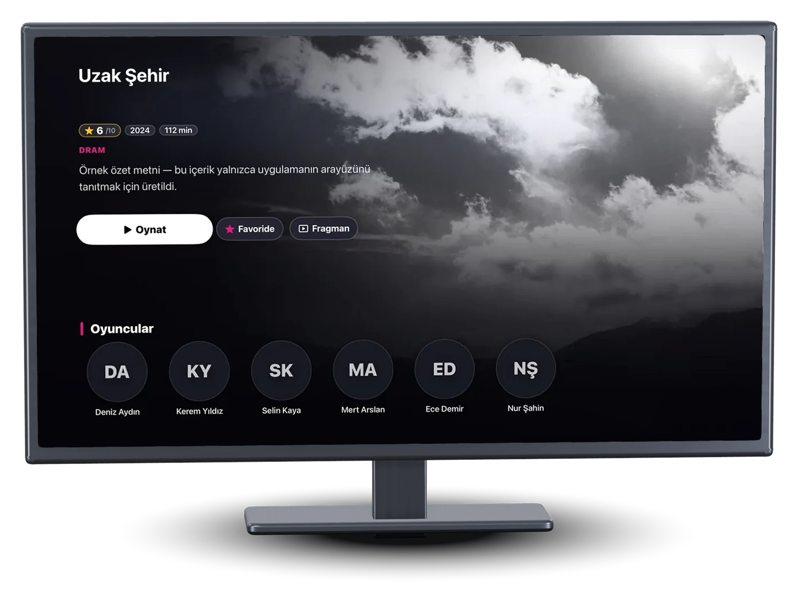 Apple TV film detayı: künye, Oynat, Favoride ve Fragman düğmeleri, oyuncular