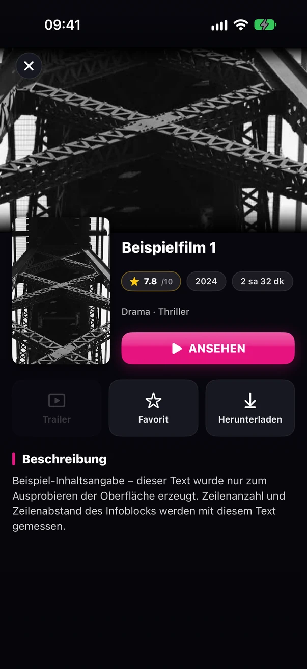 Detailseite eines Films — Infos, Ansehen, Trailer, Favorit und Herunterladen