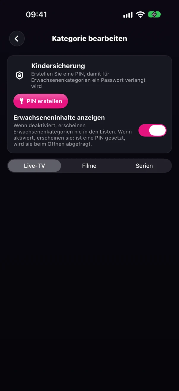 Bildschirm Kategorie bearbeiten