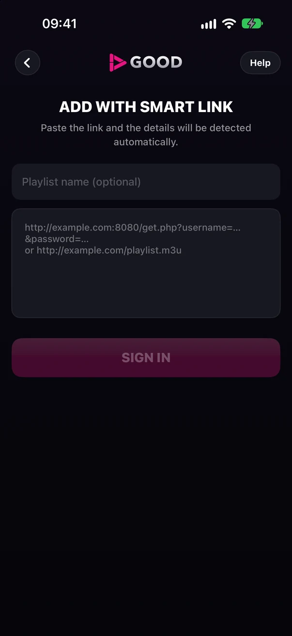 Add with Smart Link screen