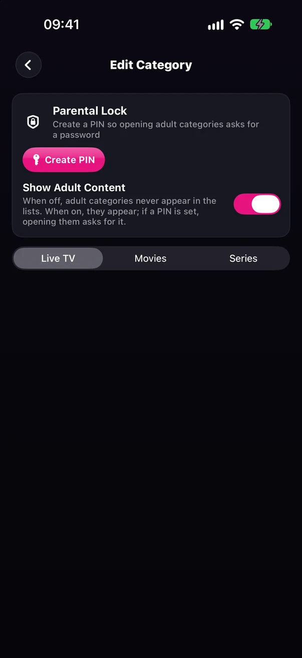 Edit Category screen